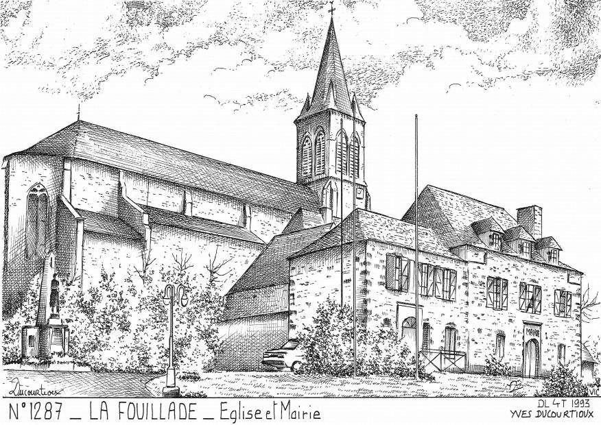 N 12087 - LA FOUILLADE - église et mairie